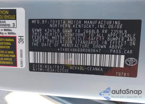 2009 Toyota Camry Le from USA, damaged, VIN 4T4BE46K69R080647